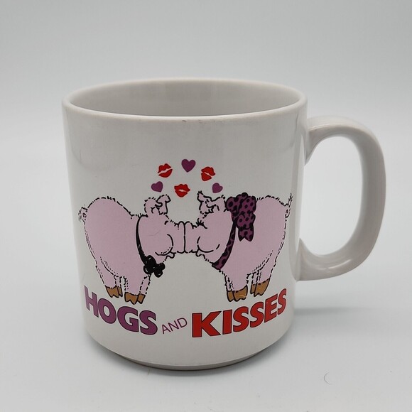 Vintage Russ Hogs And Kisses Vintage Coffee Mug Teacup Hot Chocolate - Picture 12 of 12